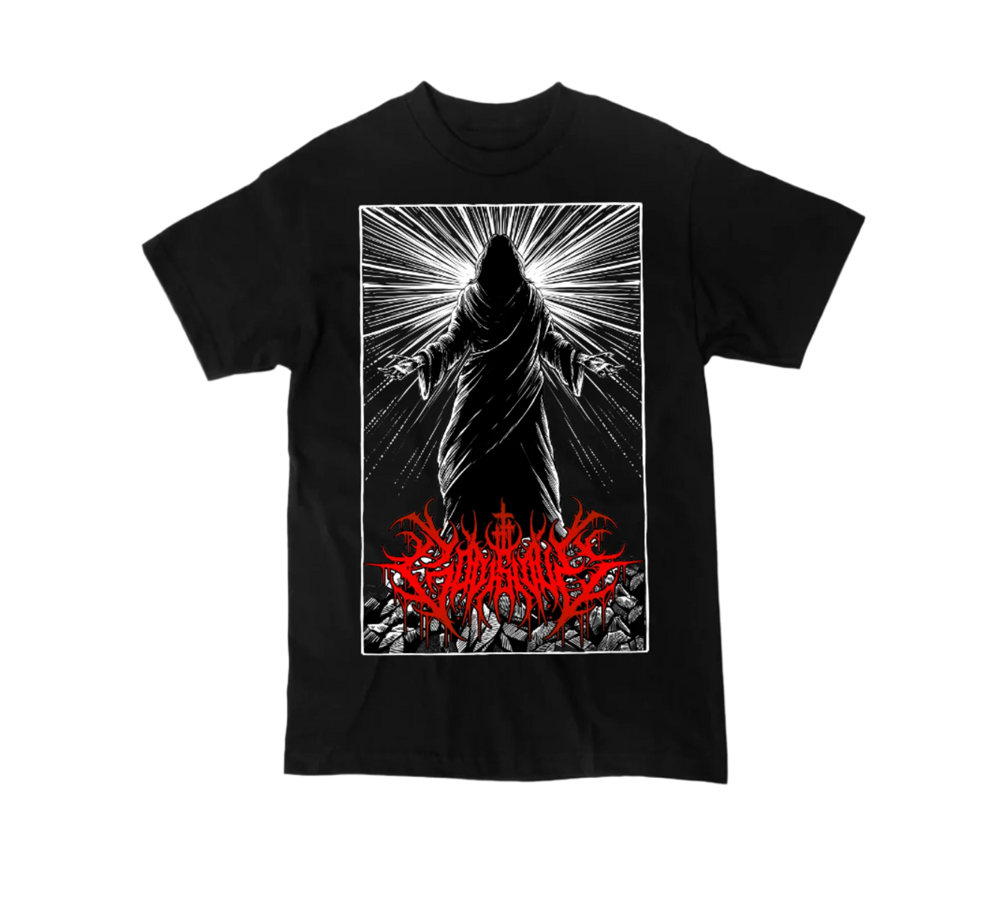 God is Love Redeemer design heavyweight Christian metal shirt in black – The Dark Fit