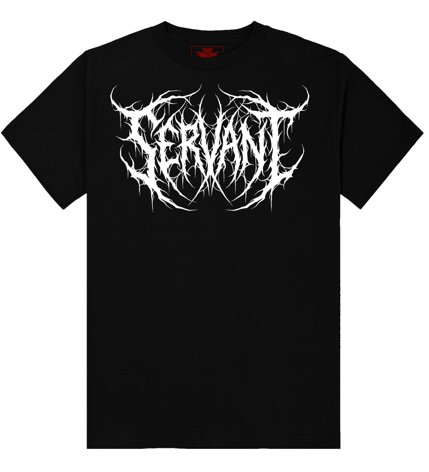 Servant Christian metal wordmark graphic on black t-shirt