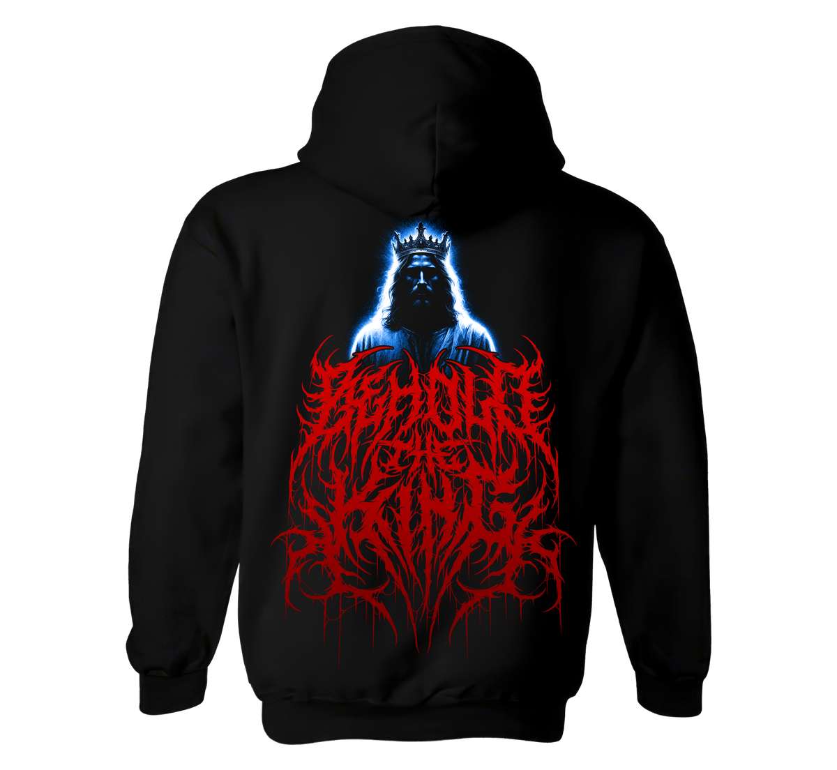 Behold the King crowned Christ graphic on black hoodie back