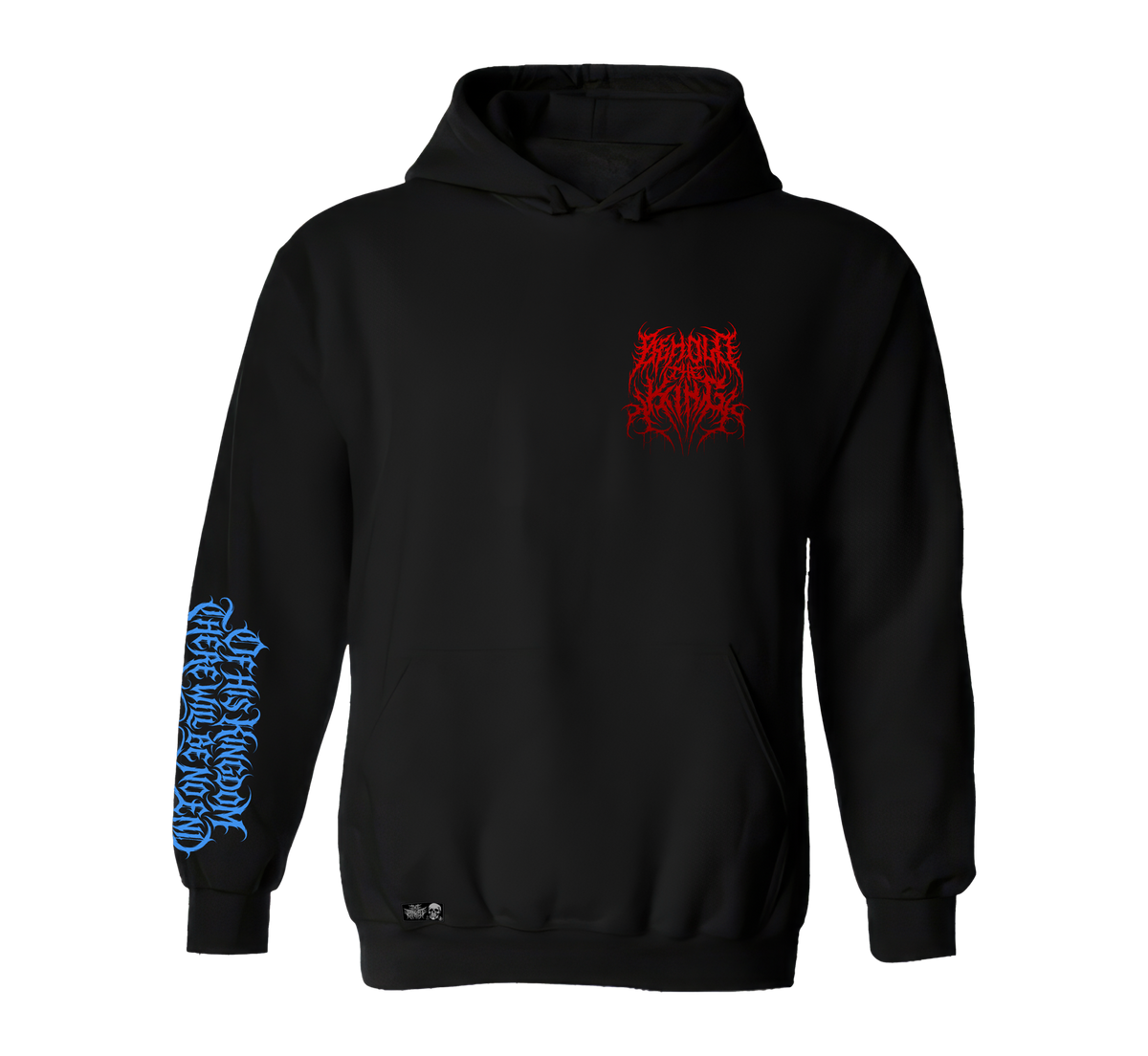 Behold the King wordmark logo on black hoodie front chest