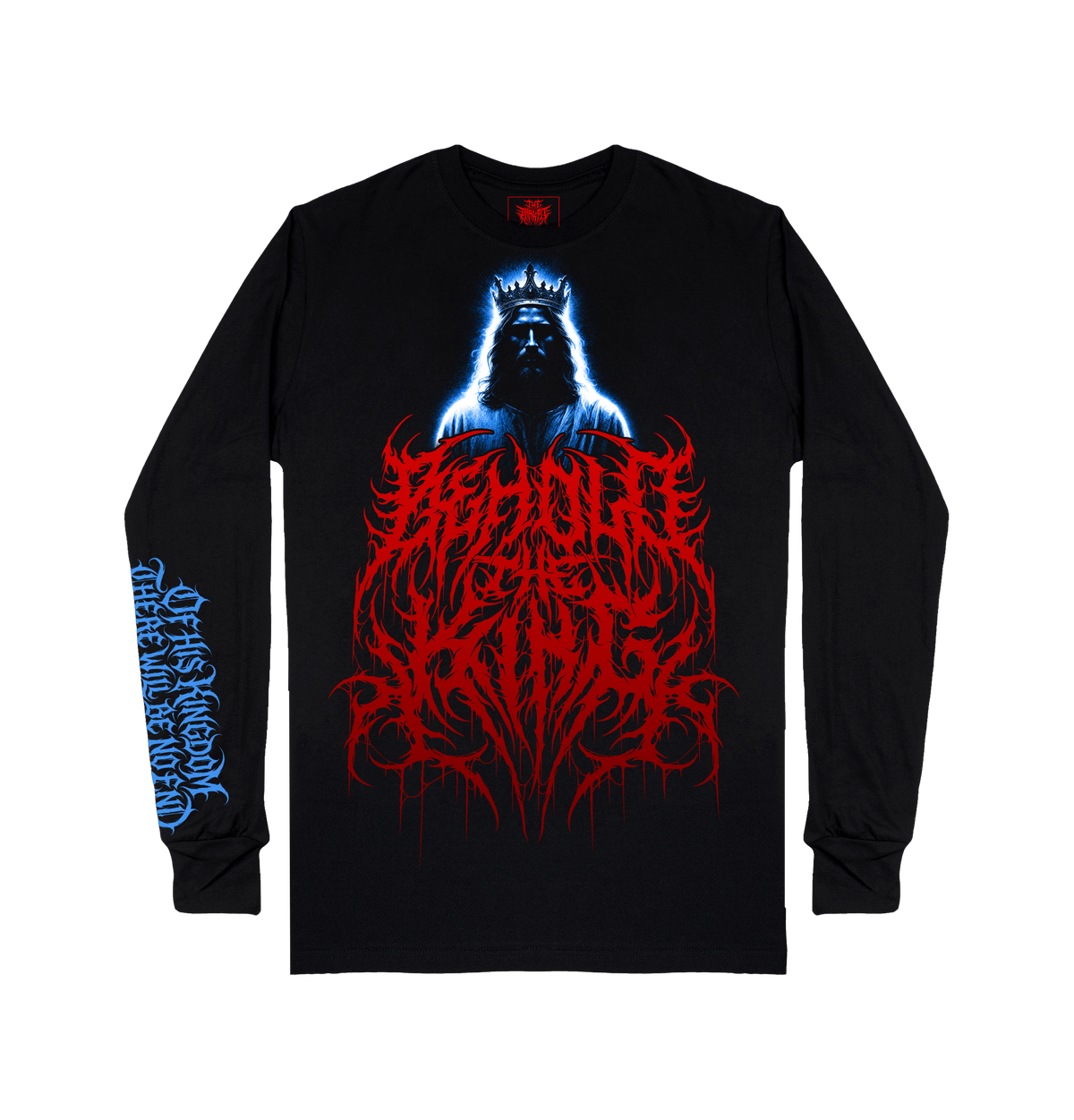 Behold the King crowned Christ graphic on black long sleeve shirt