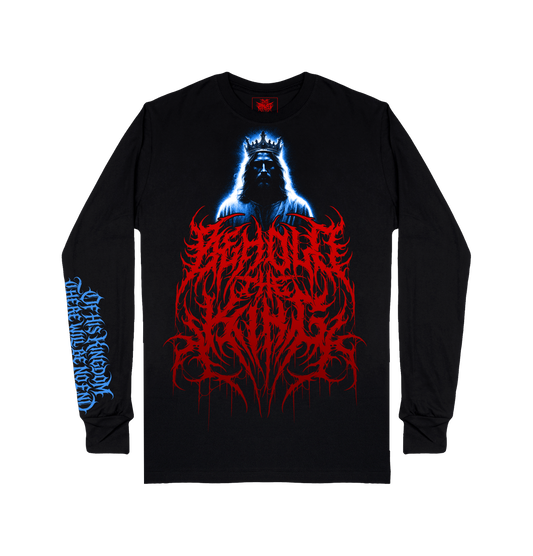 Behold the King crowned Christ graphic on black long sleeve shirt