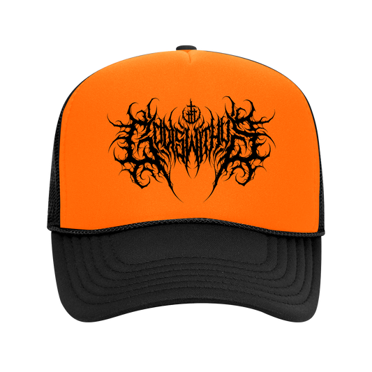 God is with US retro trucker hat Hunting Orange