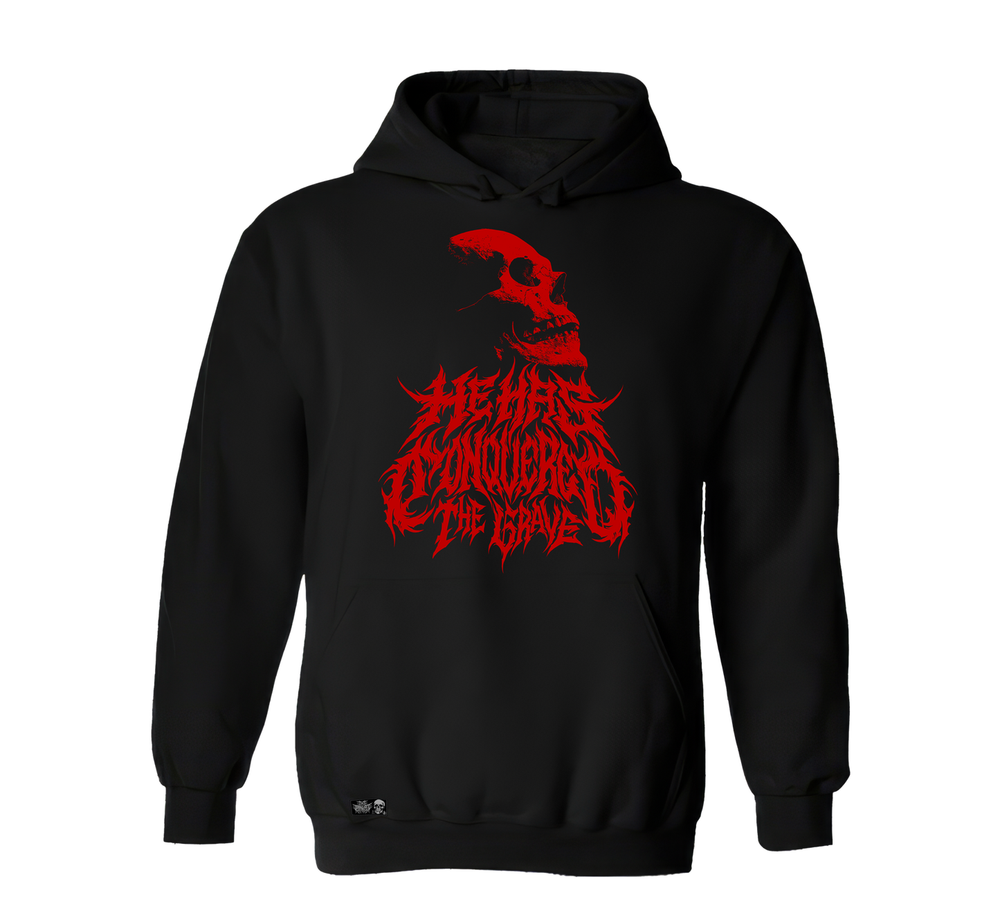 He has conquered the Grave Color logo design premium pull over hoodie