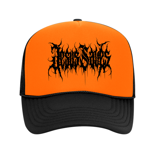 Jesus Saves retro trucker hat Hunting Orange