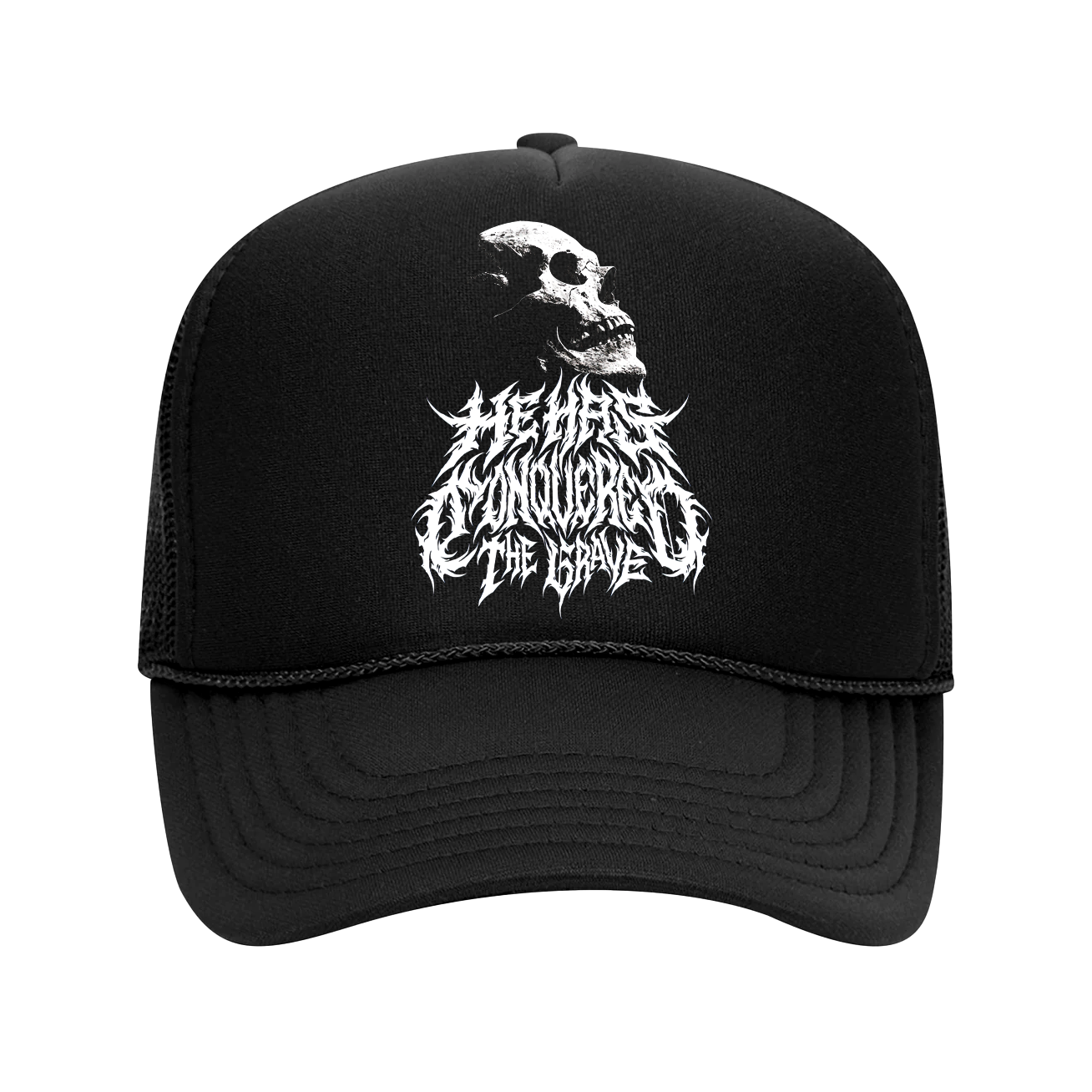 He has conquered the Grave retro trucker hat