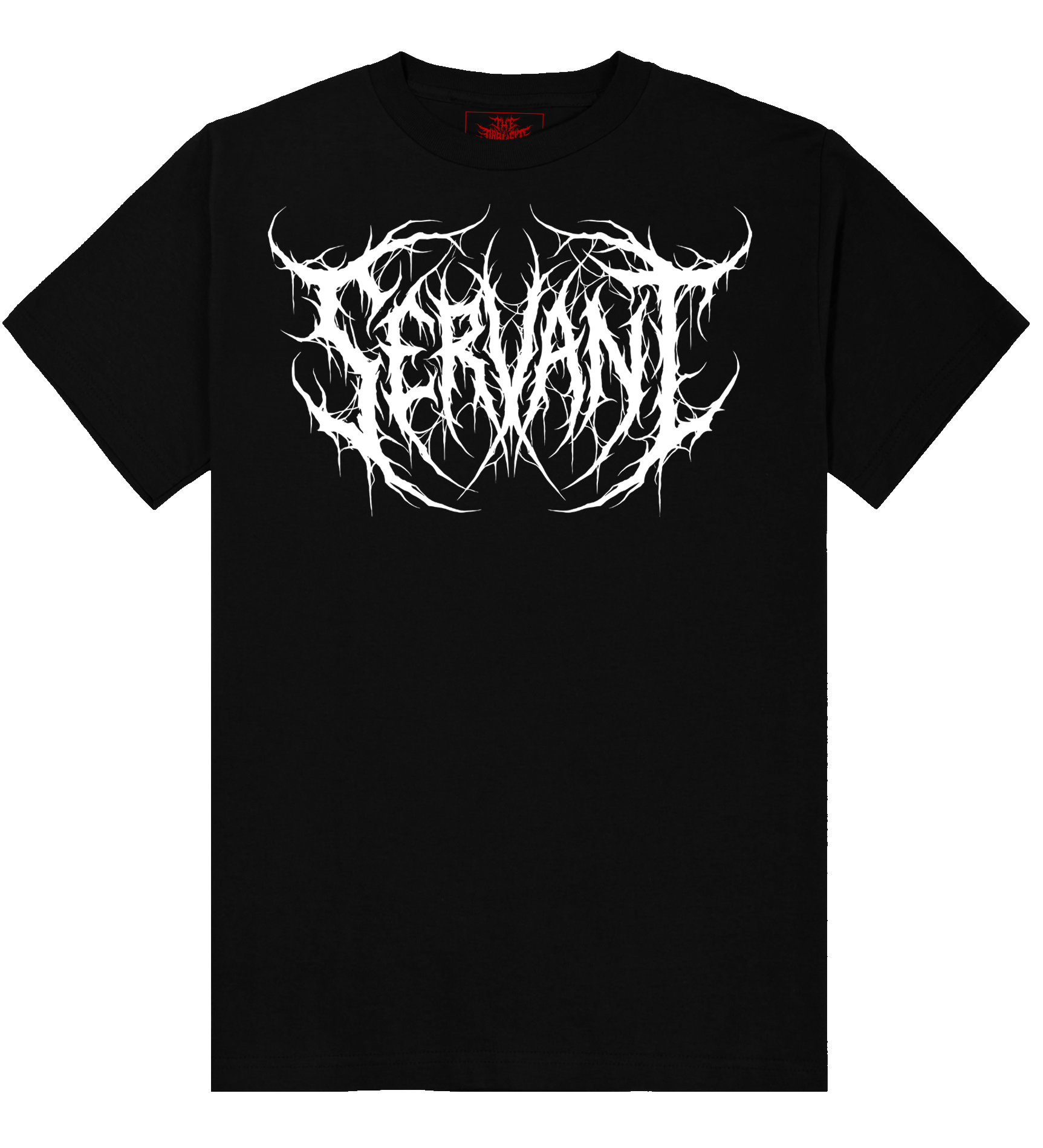 Servant Christian metal wordmark graphic on black t-shirt